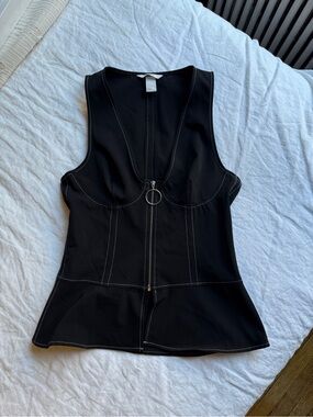 H&M Black Sleeveless Zip-Front Tank with Contrast Stitching